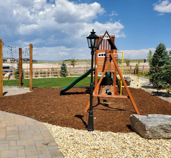 Backyard playground and landscaping